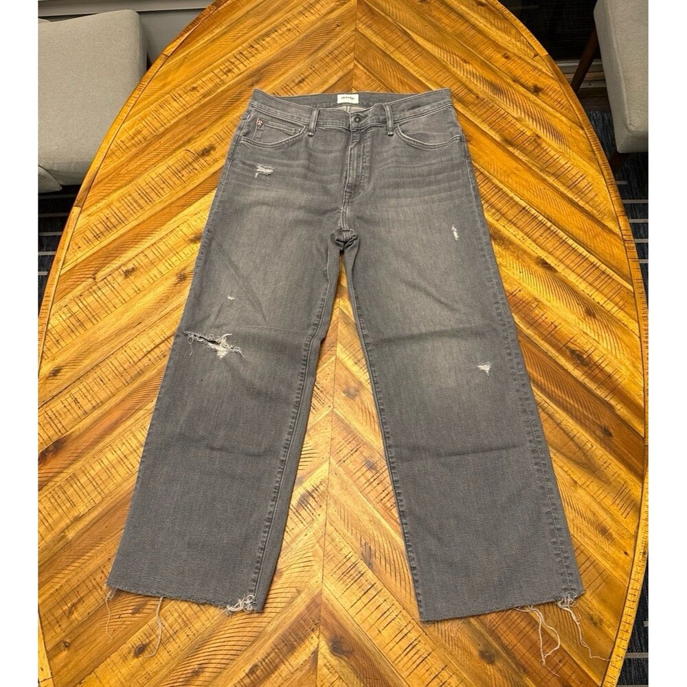 Hudson Rosalie Dorsey High Rise Wide Leg Cropped Jeans Gray Distressed Women 30